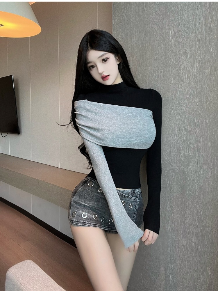 Splice bottoming shirt autumn and winter T-shirt for women