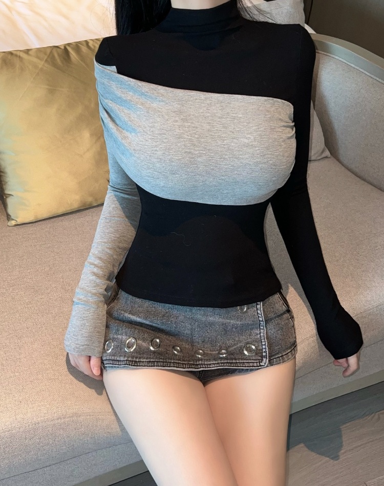 Splice bottoming shirt autumn and winter T-shirt for women
