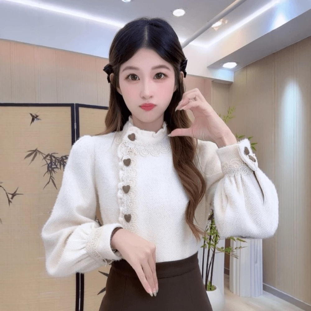 Knitted show young tops buckle shirt for women