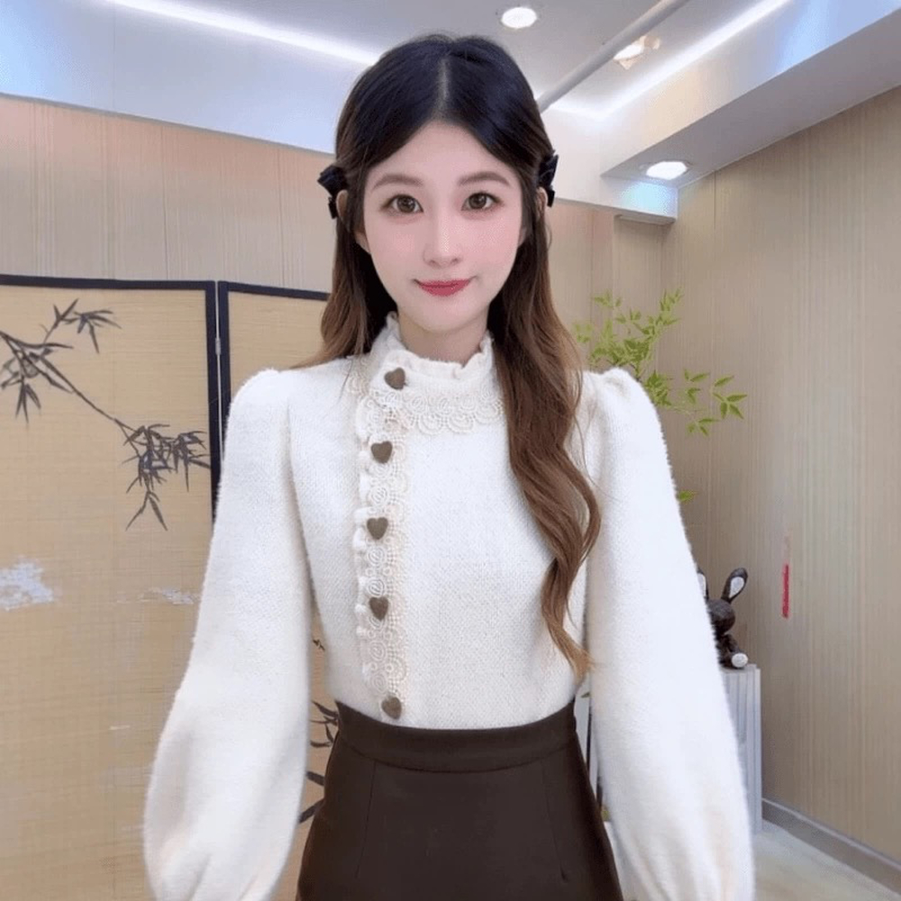 Knitted show young tops buckle shirt for women