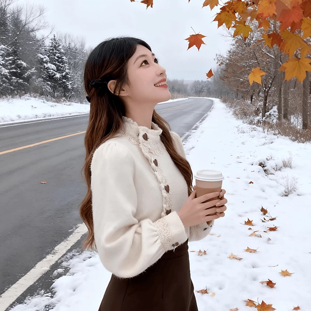 Knitted show young tops buckle shirt for women