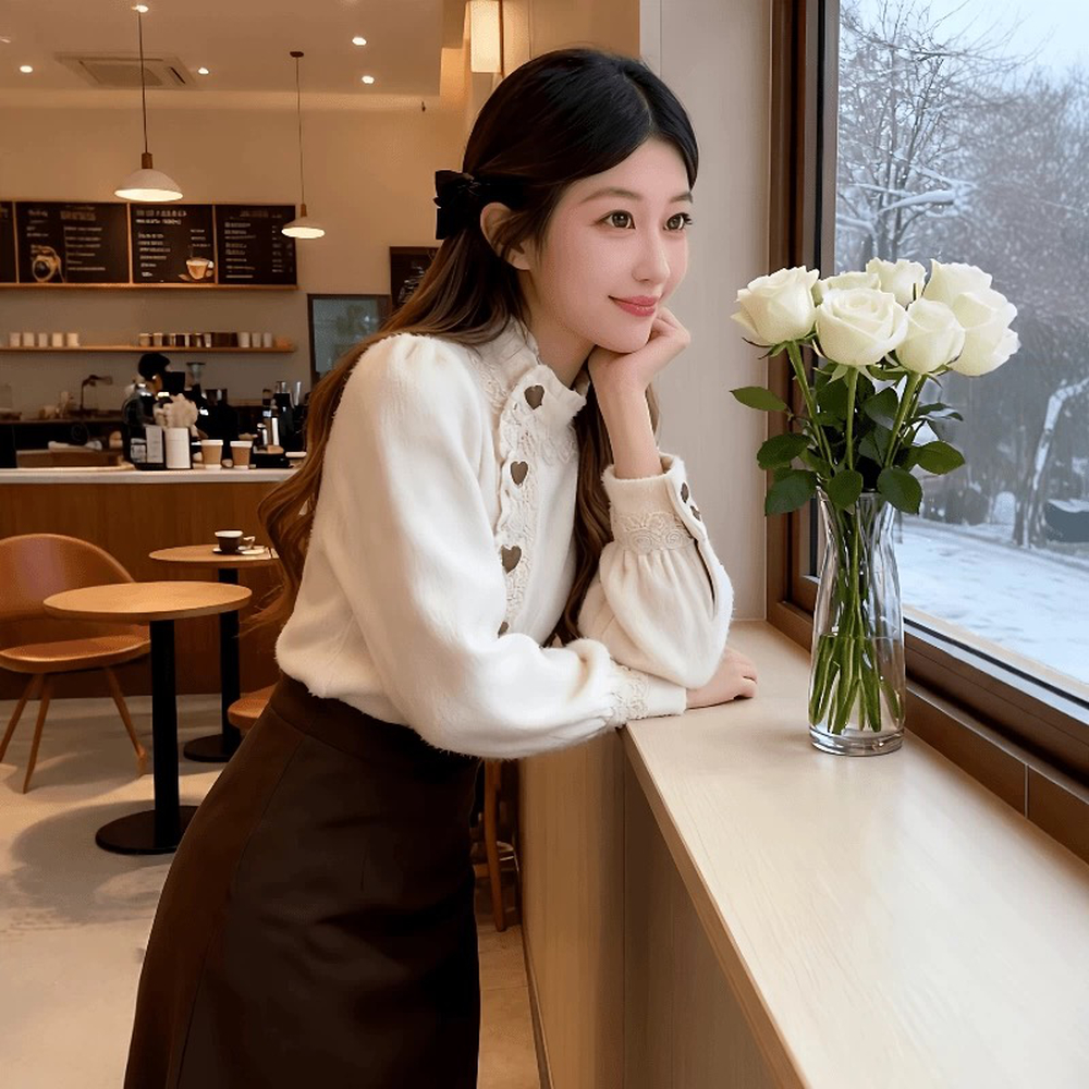 Knitted show young tops buckle shirt for women