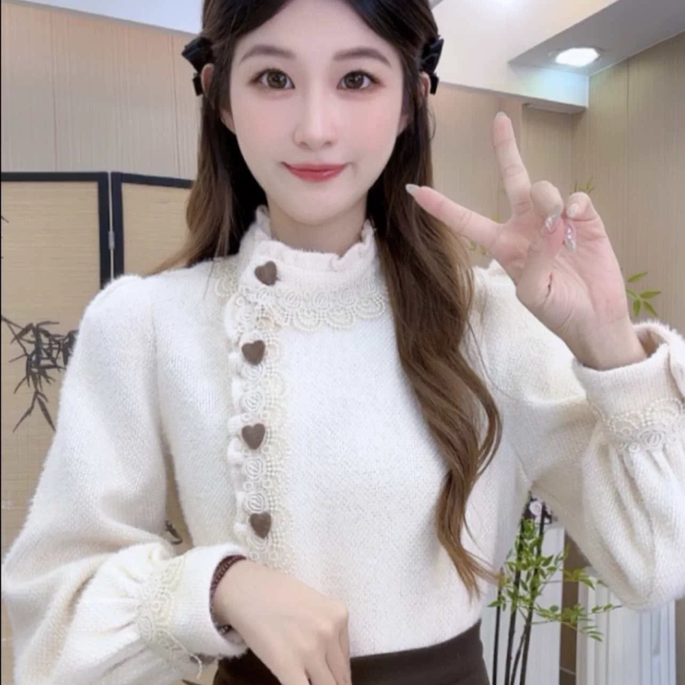 Knitted show young tops buckle shirt for women