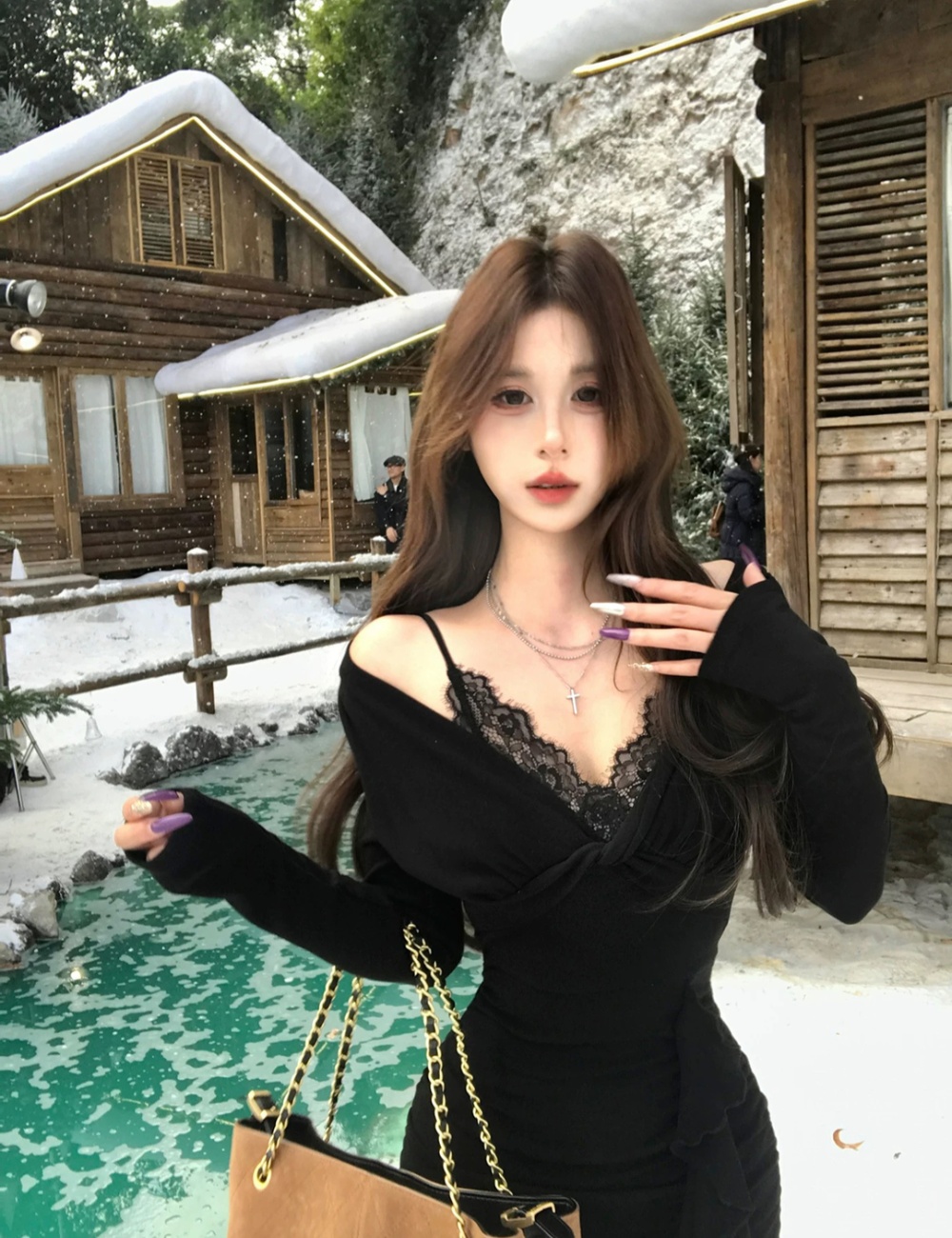 Enticement sexy lotus leaf edges lace knitted slim dress