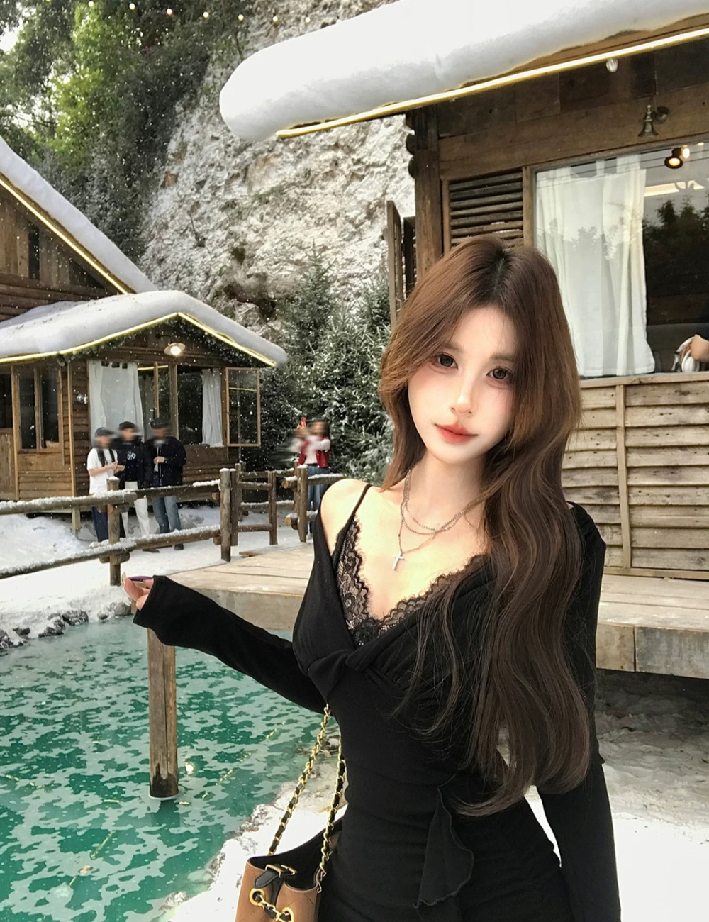 Enticement sexy lotus leaf edges lace knitted slim dress