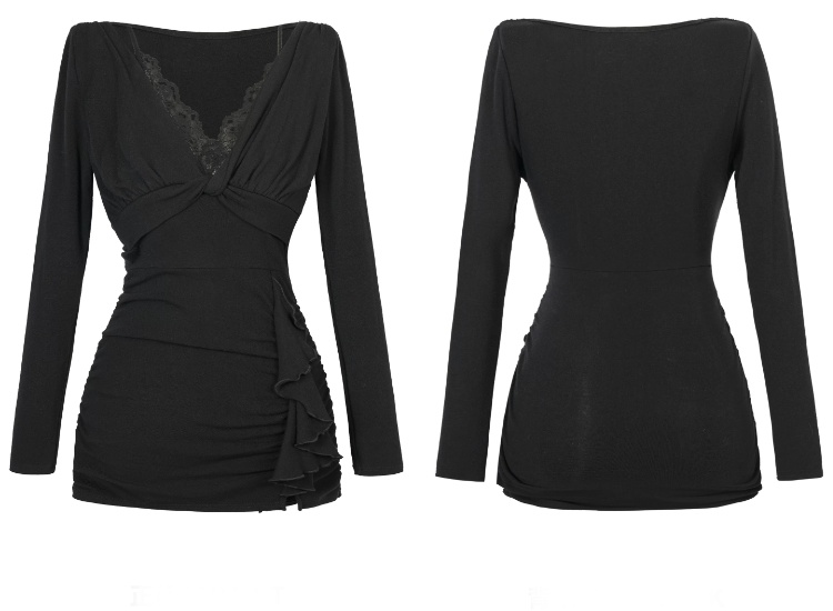 Enticement sexy lotus leaf edges lace knitted slim dress