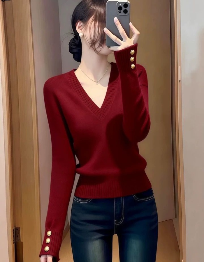 Autumn and winter bottoming shirt V-neck tops for women