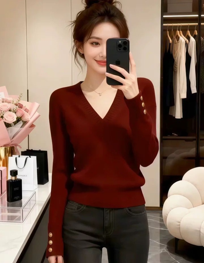 Autumn and winter bottoming shirt V-neck tops for women