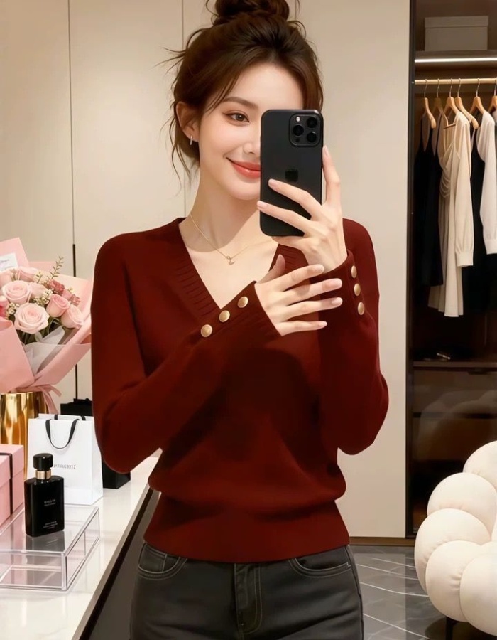 Autumn and winter bottoming shirt V-neck tops for women