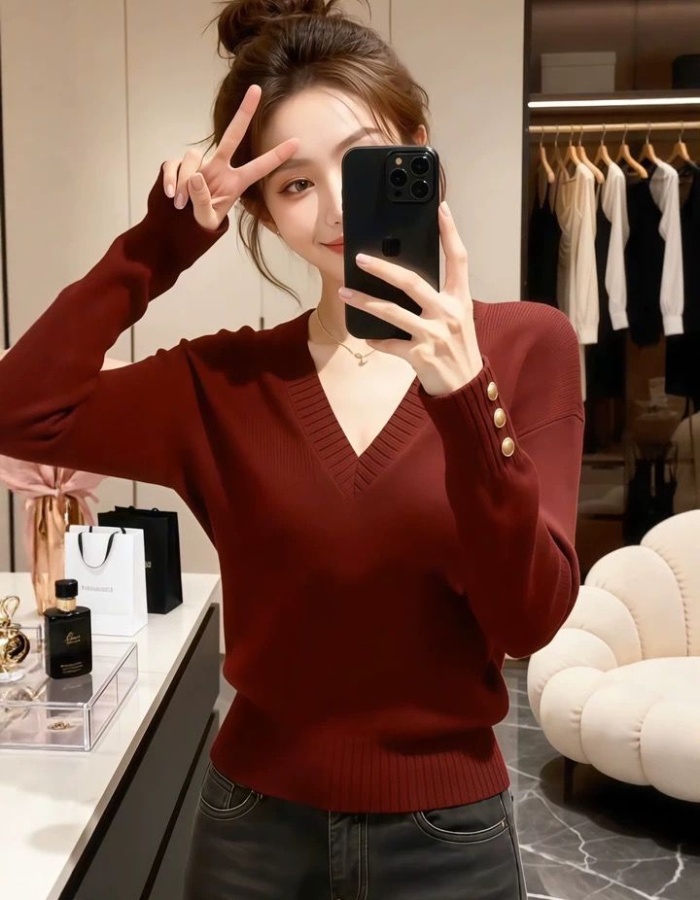 Autumn and winter bottoming shirt V-neck tops for women