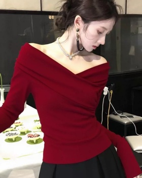 Spicegirl V-neck tops France style red T-shirt for women