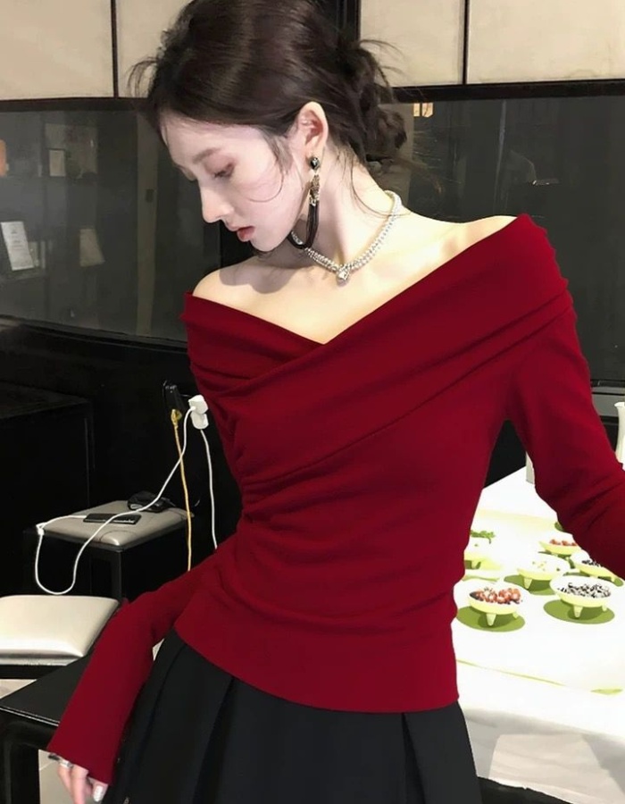 Spicegirl V-neck tops France style red T-shirt for women