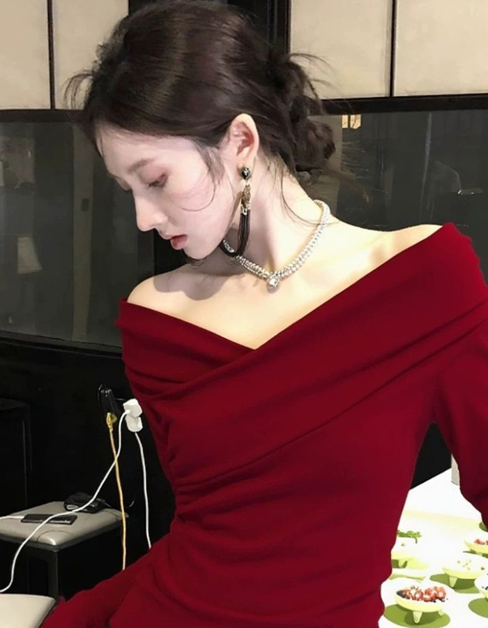 Spicegirl V-neck tops France style red T-shirt for women