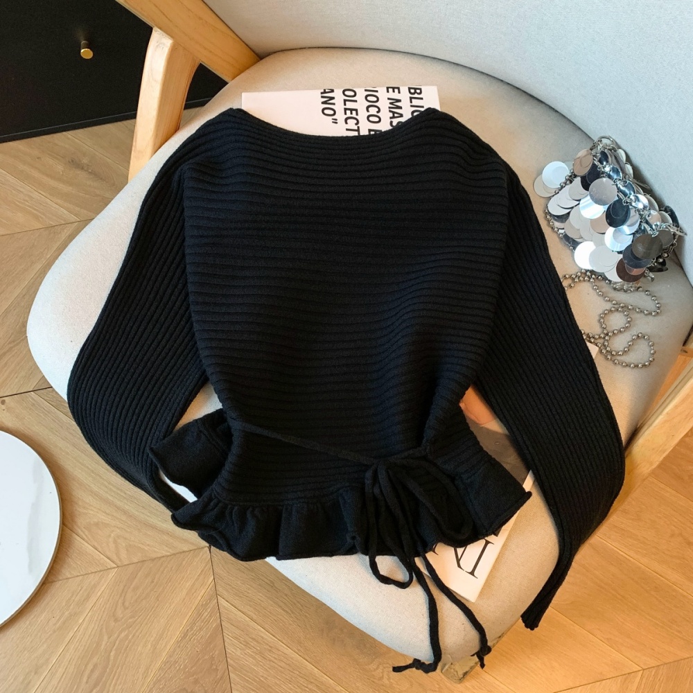 Knitted tops lotus leaf edges small shirt for women