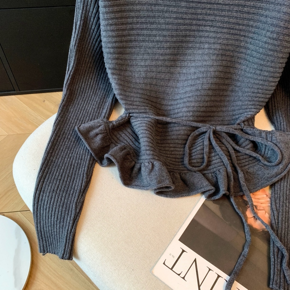 Knitted tops lotus leaf edges small shirt for women