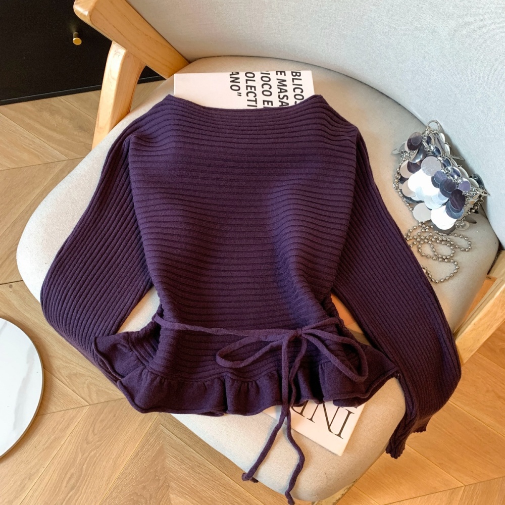 Knitted tops lotus leaf edges small shirt for women