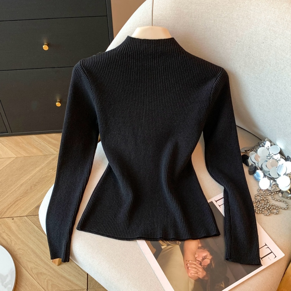 High round neck slim knitted long sleeve shirts