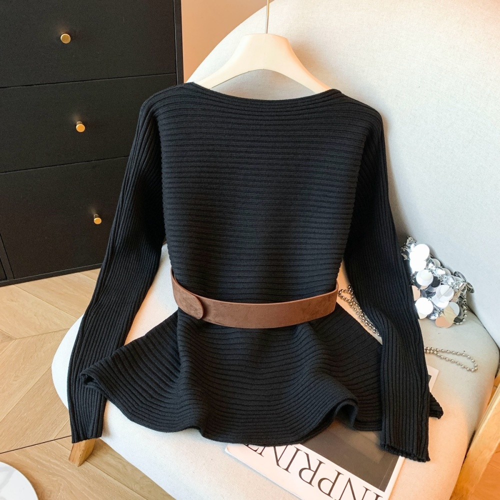 Light pinched waist tops with belt sweater for women