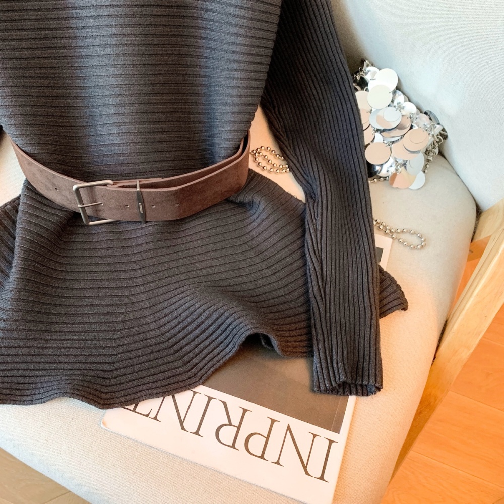 Light pinched waist tops with belt sweater for women