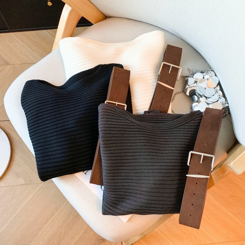 Light pinched waist tops with belt sweater for women