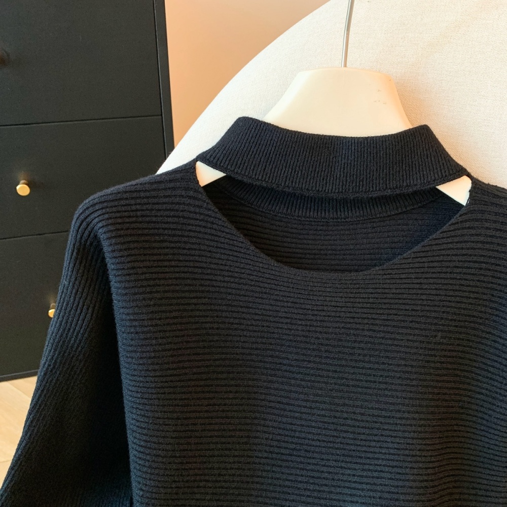 Lazy with belt tops knitted flat shoulder sweater