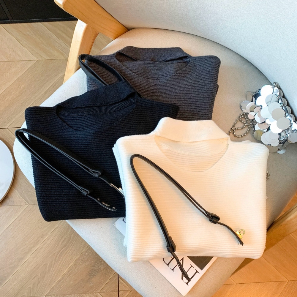 Lazy with belt tops knitted flat shoulder sweater