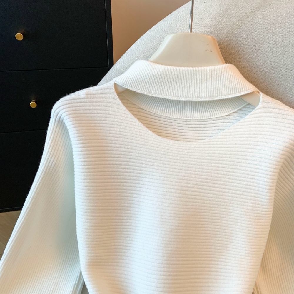 Lazy with belt tops knitted flat shoulder sweater
