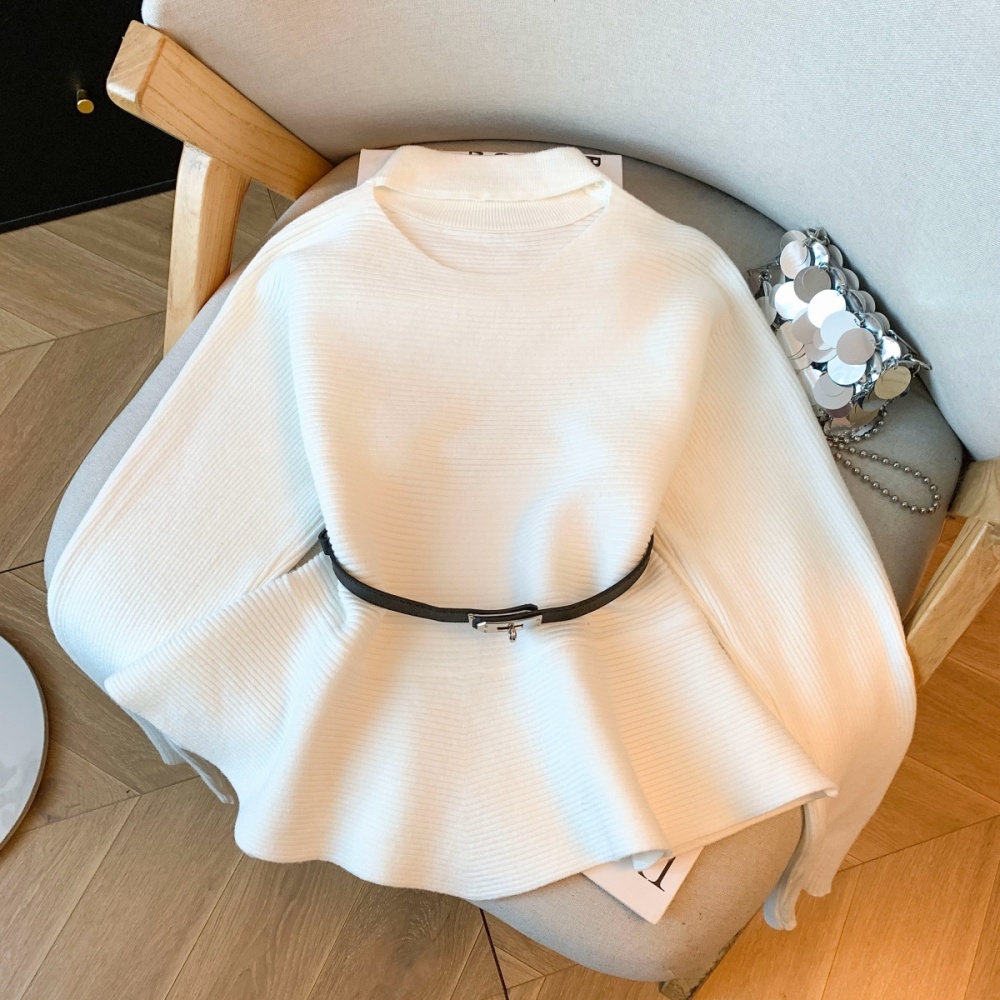 Lazy with belt tops knitted flat shoulder sweater