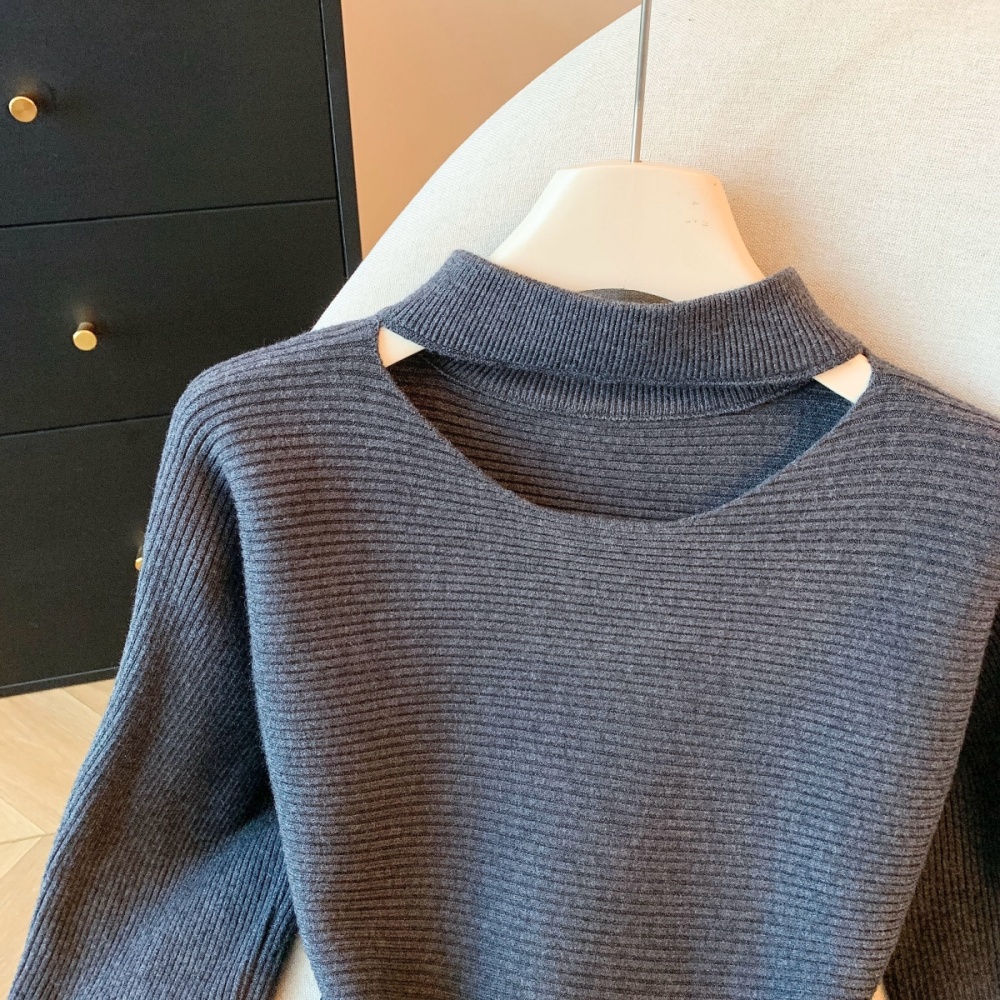 Lazy with belt tops knitted flat shoulder sweater