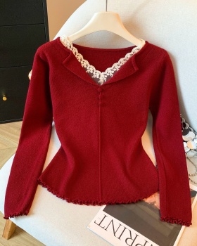 Temperament slim tops splice bottoming shirt