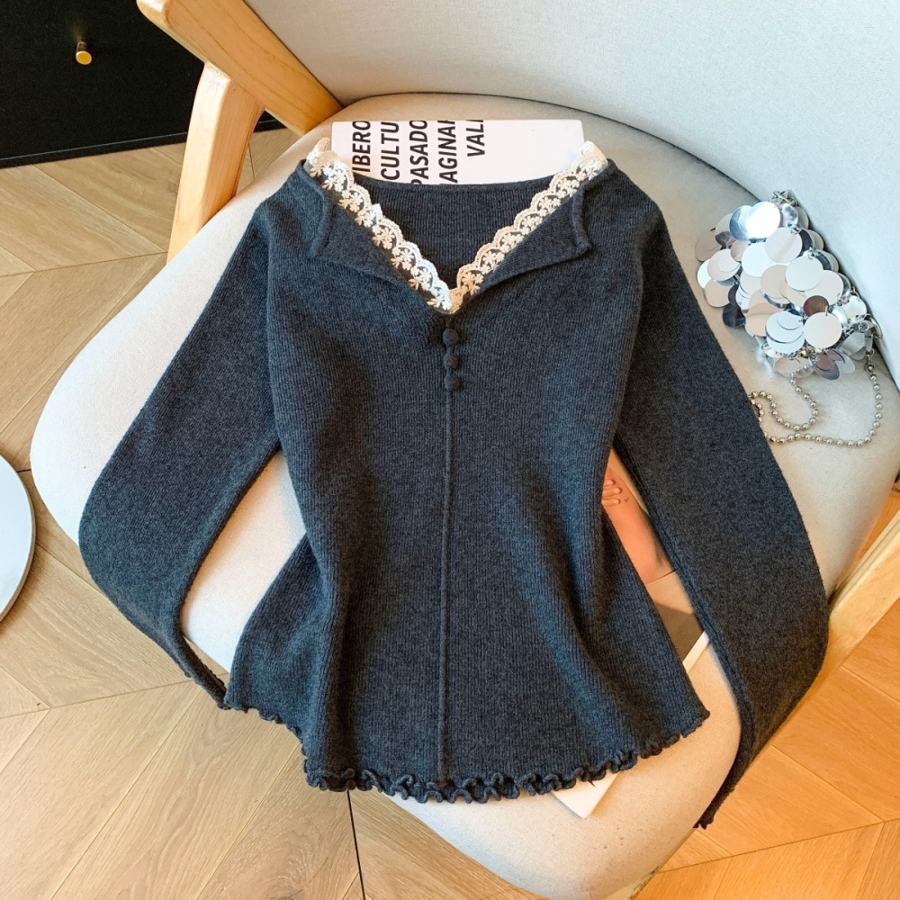 Temperament slim tops splice bottoming shirt