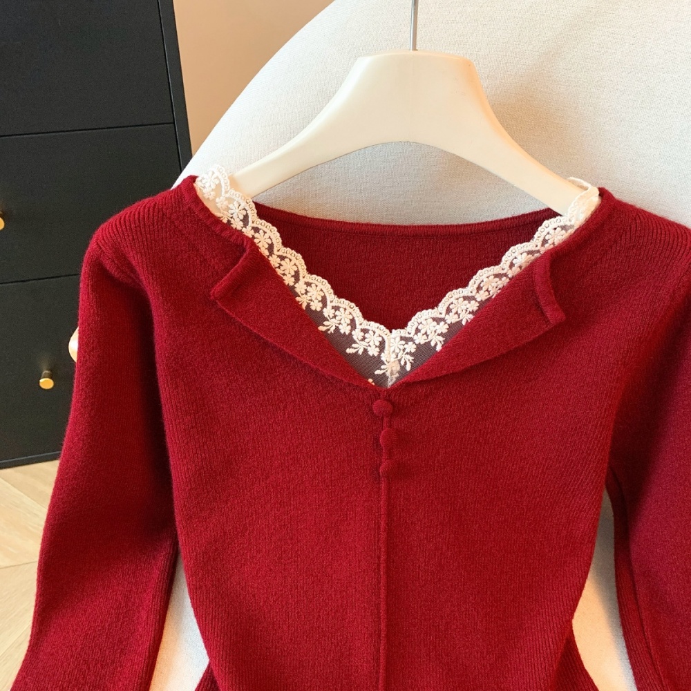 Temperament slim tops splice bottoming shirt