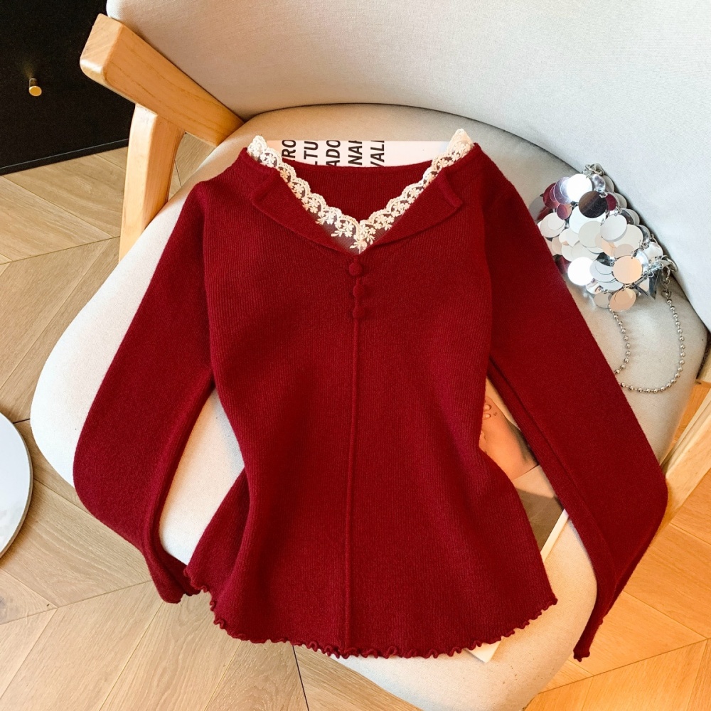 Temperament slim tops splice bottoming shirt