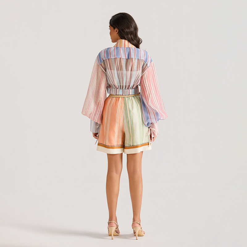 Court style long sleeve shorts printing tops 2pcs set