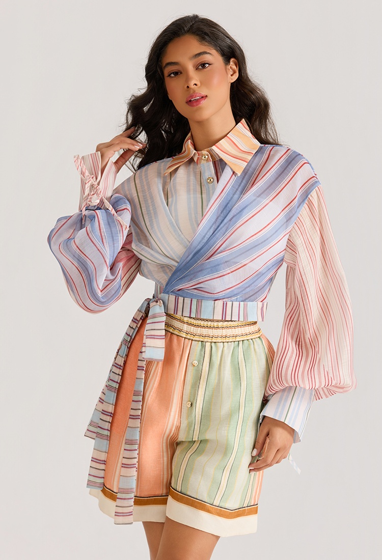 Court style long sleeve shorts printing tops 2pcs set