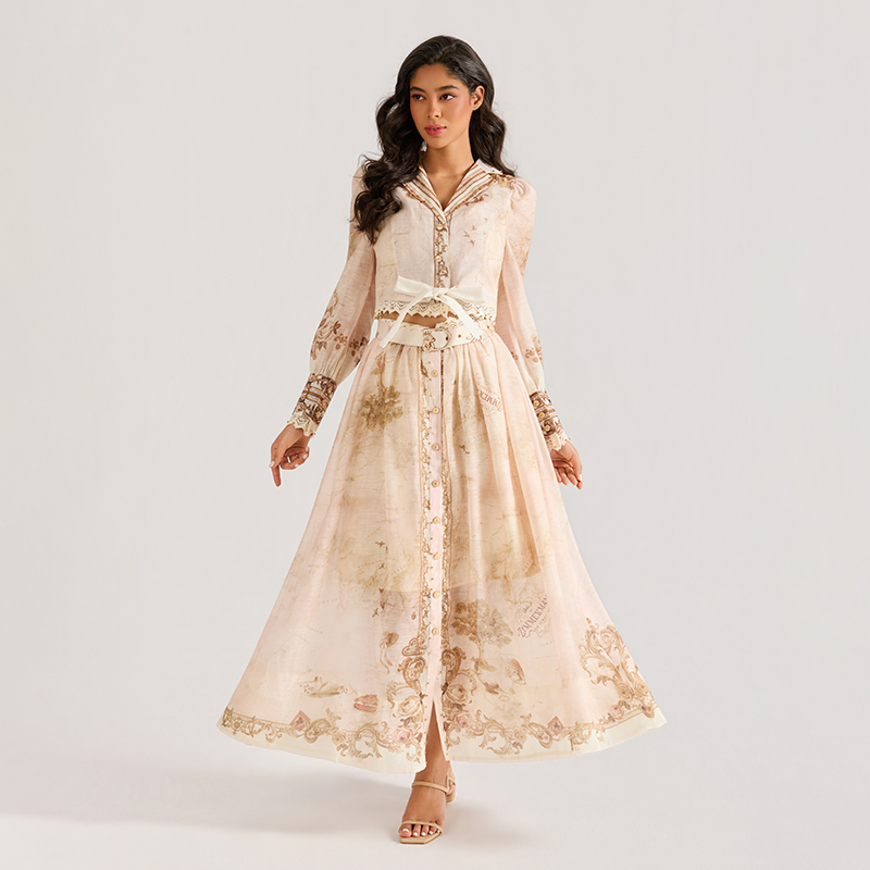 Court style long skirt printing business suit 2pcs set