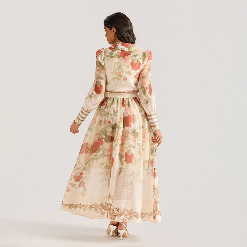 Printing long sleeve court style skirt 2pcs set