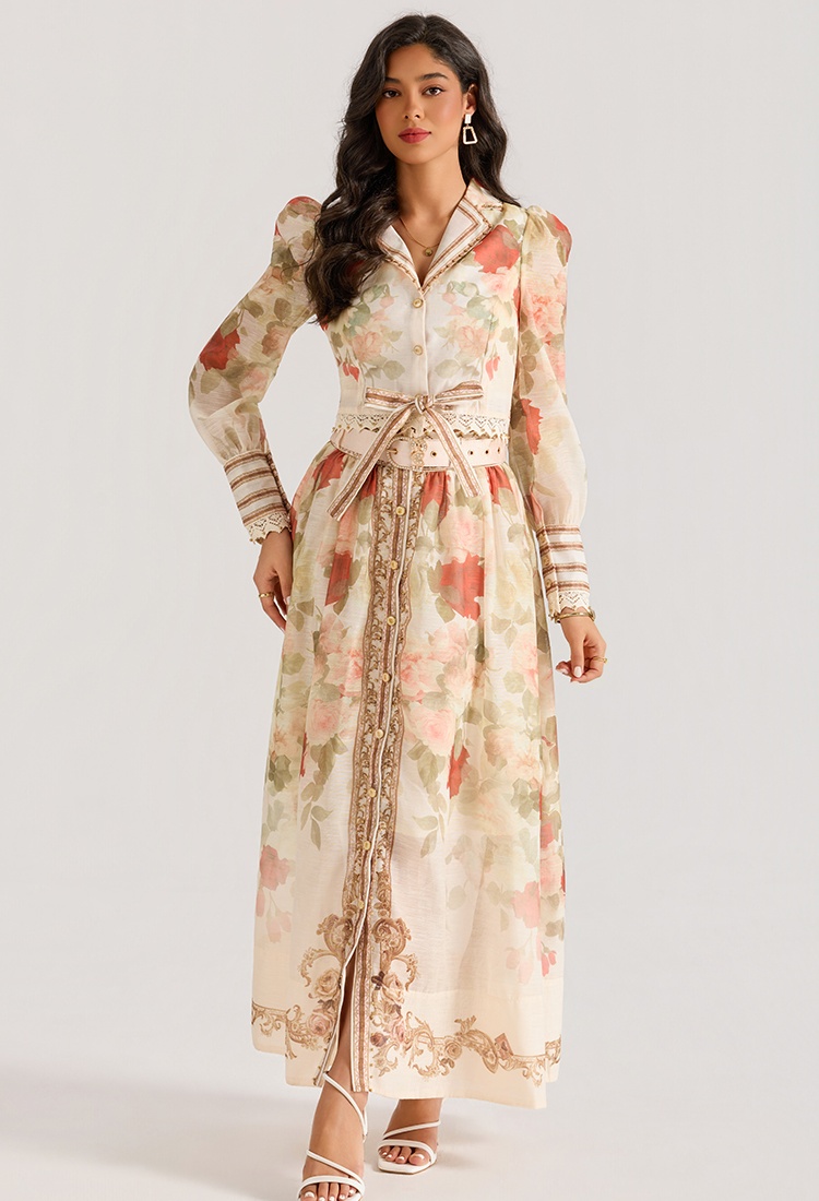 Printing long sleeve court style skirt 2pcs set