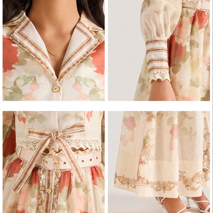 Printing long sleeve court style skirt 2pcs set