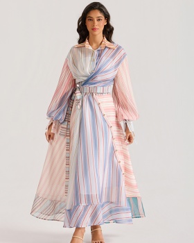 Mixed colors splice printing court style stripe dress a set