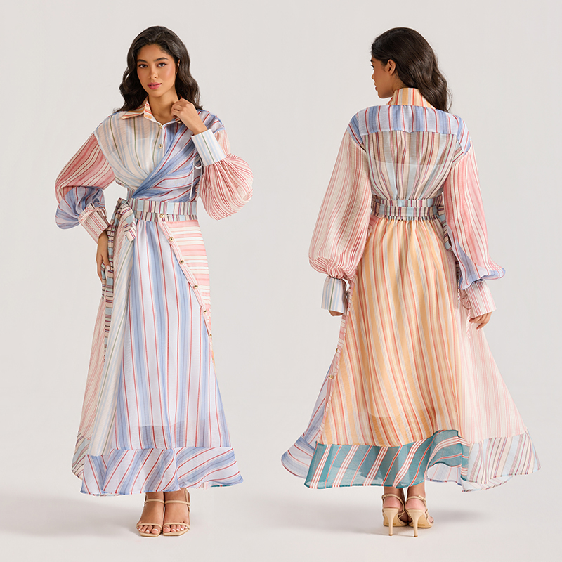 Mixed colors splice printing court style stripe dress a set