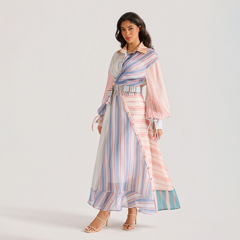 Mixed colors splice printing court style stripe dress a set