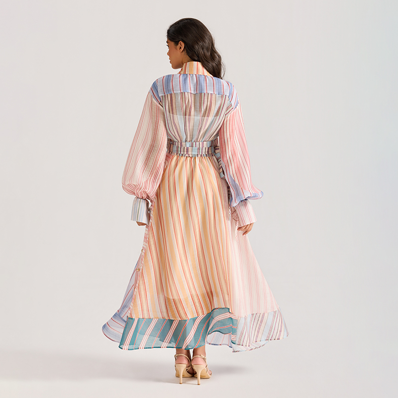 Mixed colors splice printing court style stripe dress a set