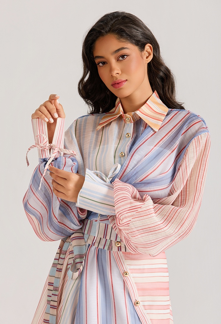 Mixed colors splice printing court style stripe dress a set