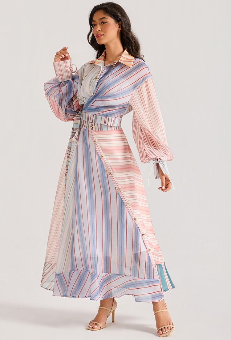 Mixed colors splice printing court style stripe dress a set