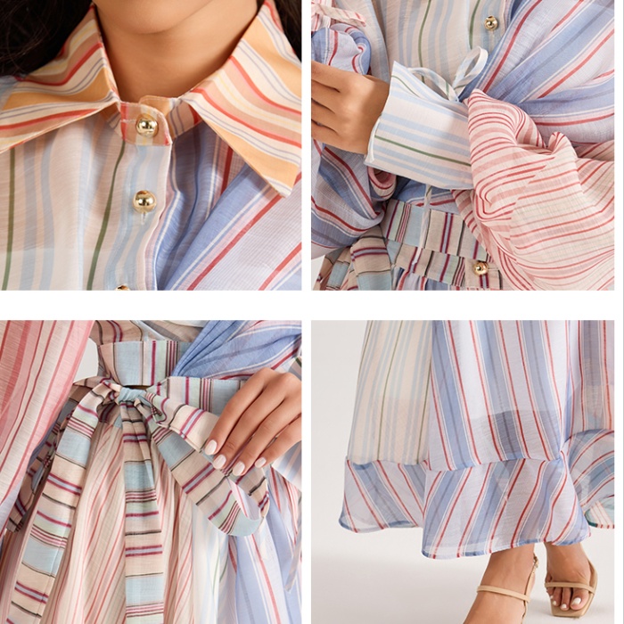 Mixed colors splice printing court style stripe dress a set