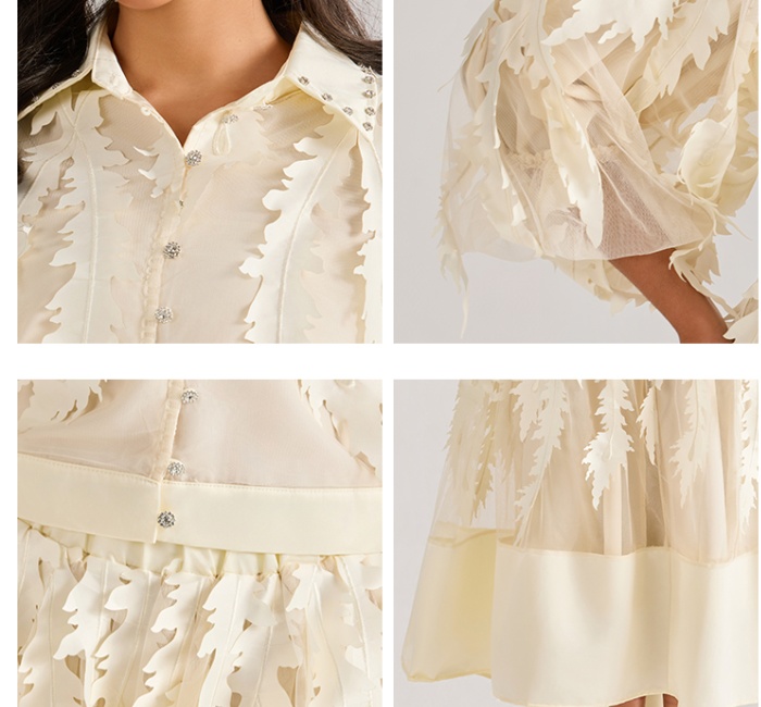 Rhinestone court style tops short sleeve long skirt a set