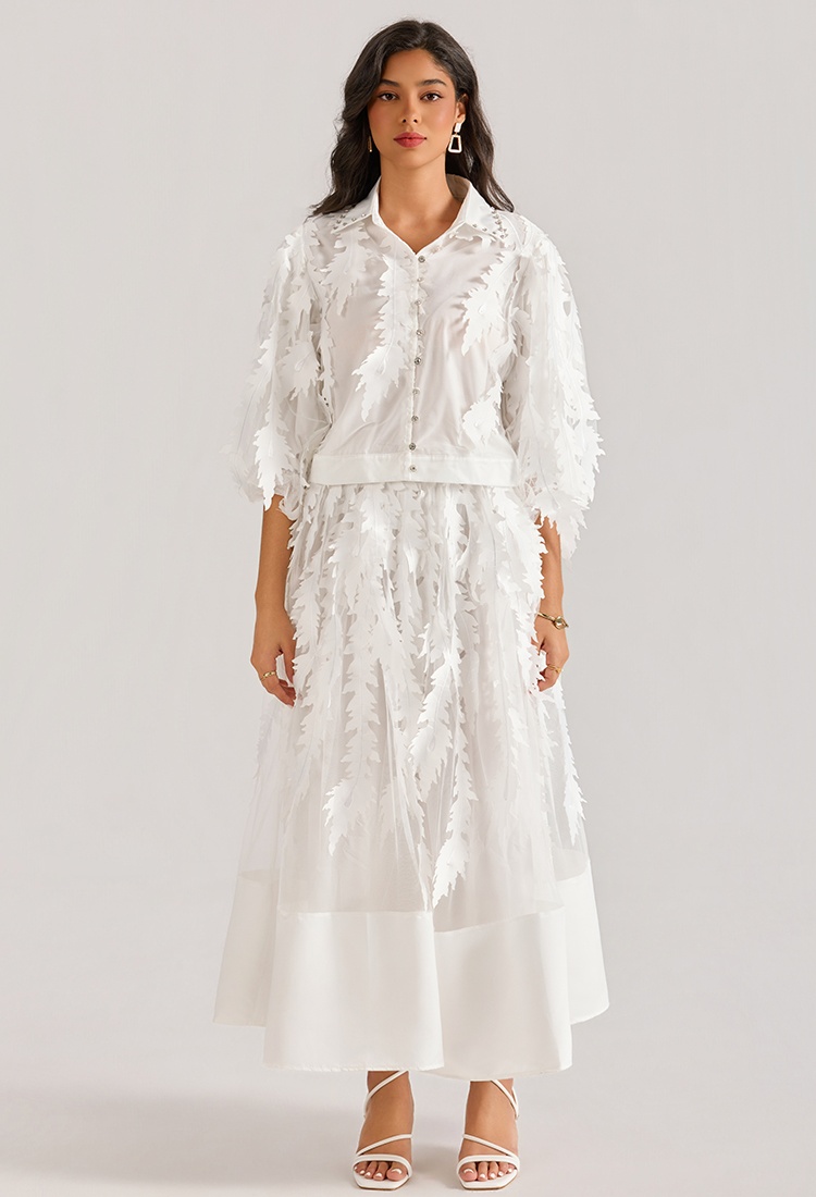 Rhinestone court style tops short sleeve long skirt a set