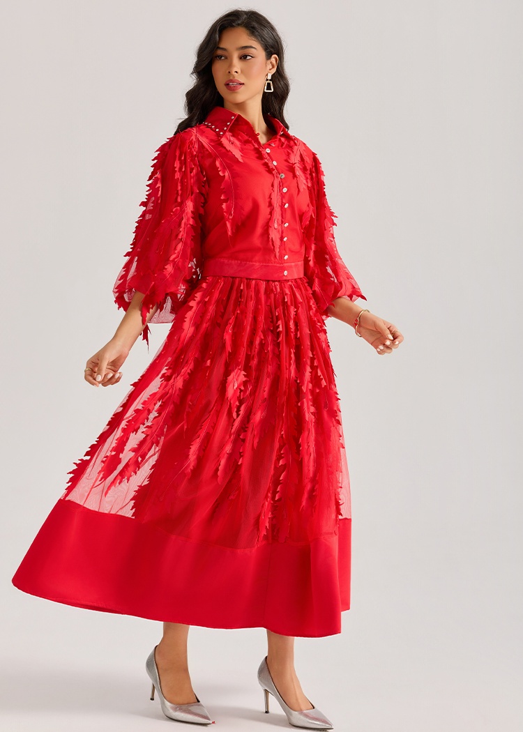 Rhinestone court style tops short sleeve long skirt a set