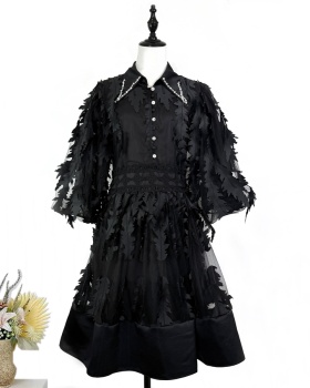 Tassels puff sleeve temperament retro single-breasted dress